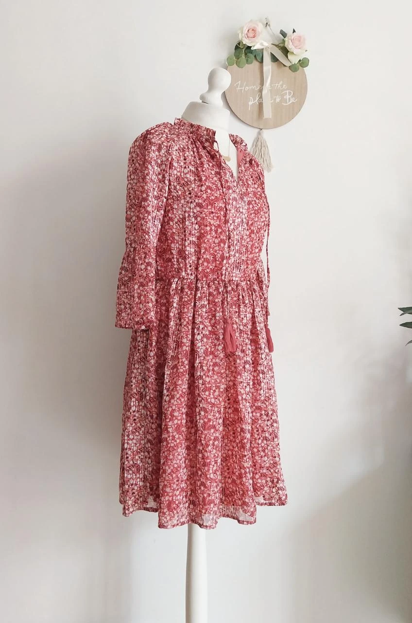 Old pink floral print dress with gold trim Yessica Size 38 – photo 9